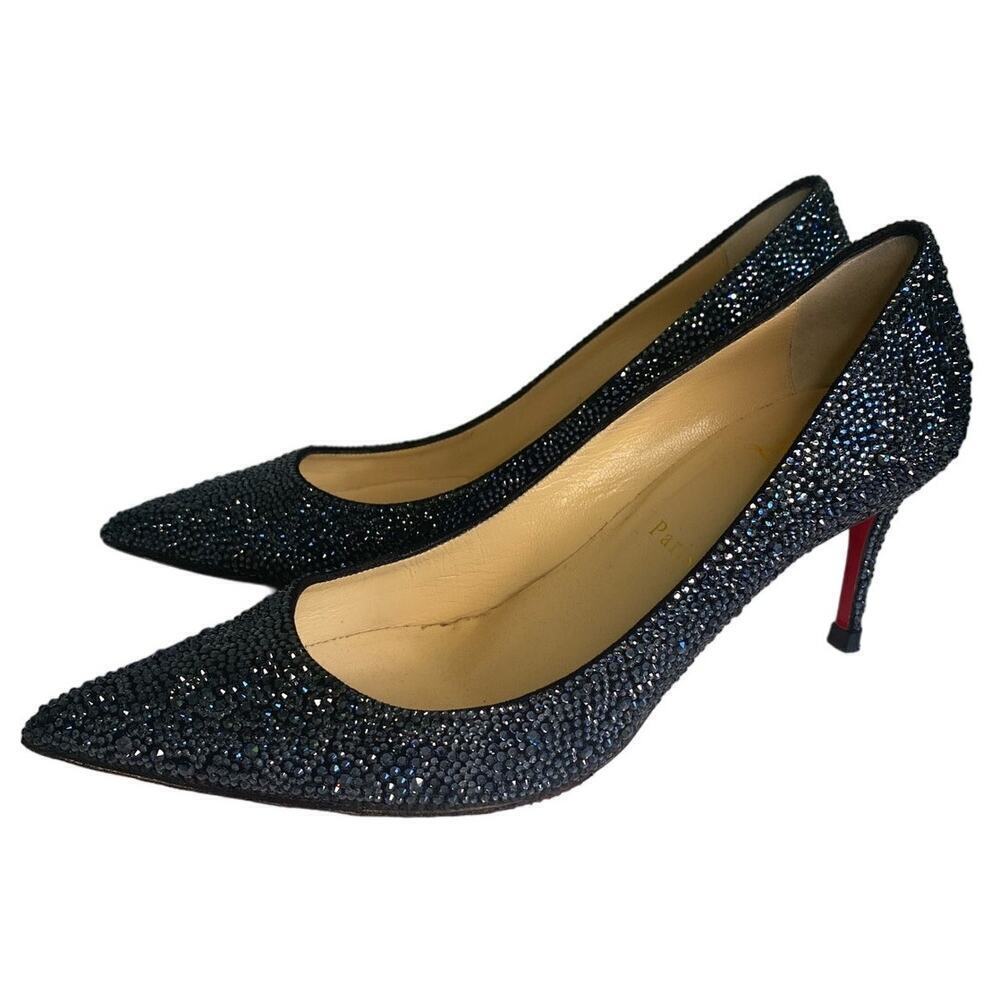 Christian Louboutin Kate 70 mm Black Crystal Embellished Pumps EU Size 38.5